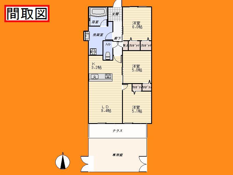 Floor plan. 3LDK, Price 19,800,000 yen, Occupied area 63.88 sq m