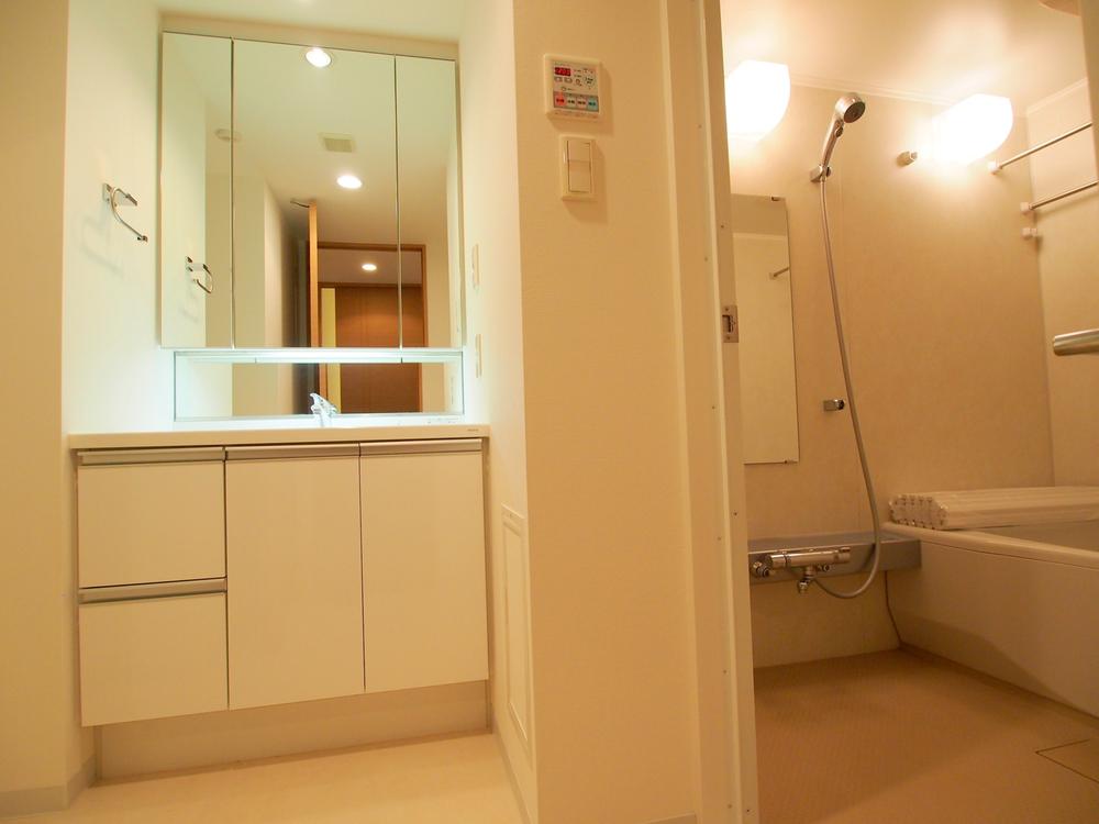 Wash basin, toilet. Washroom