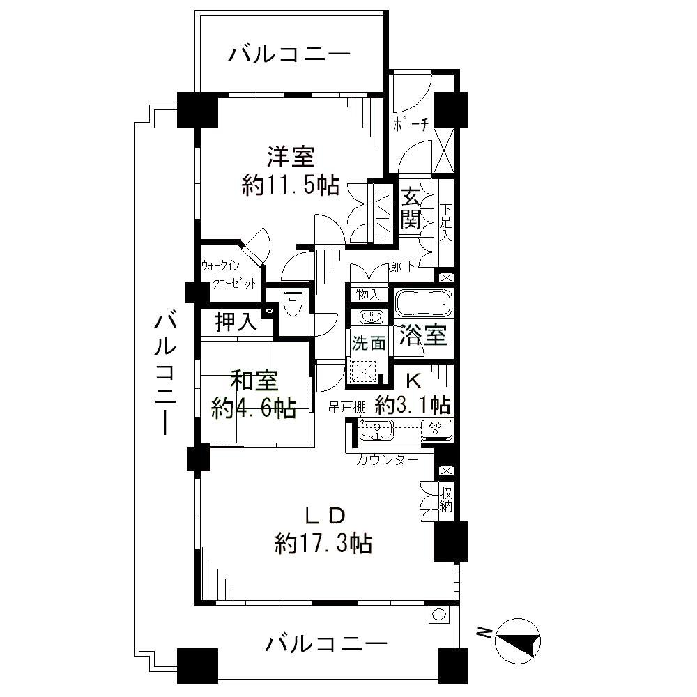 Floor plan. 2LDK, Price 39,900,000 yen, Occupied area 80.17 sq m , Balcony area 43.48 sq m