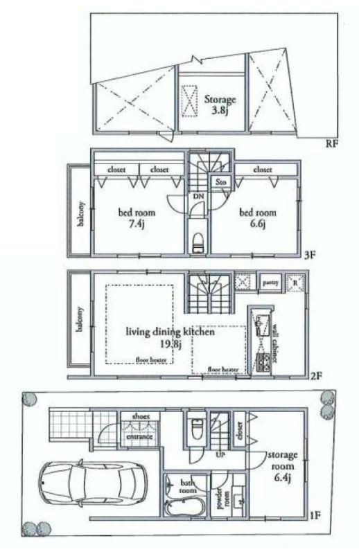 Floor plan. 54,800,000 yen, 3LDK, Land area 61.94 sq m , Building area 105.54 sq m more than 100 square meters