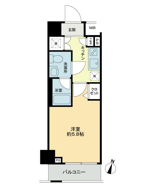 Floor plan. 1K, Price 18.9 million yen, Occupied area 20.72 sq m , Balcony area 2.8 sq m