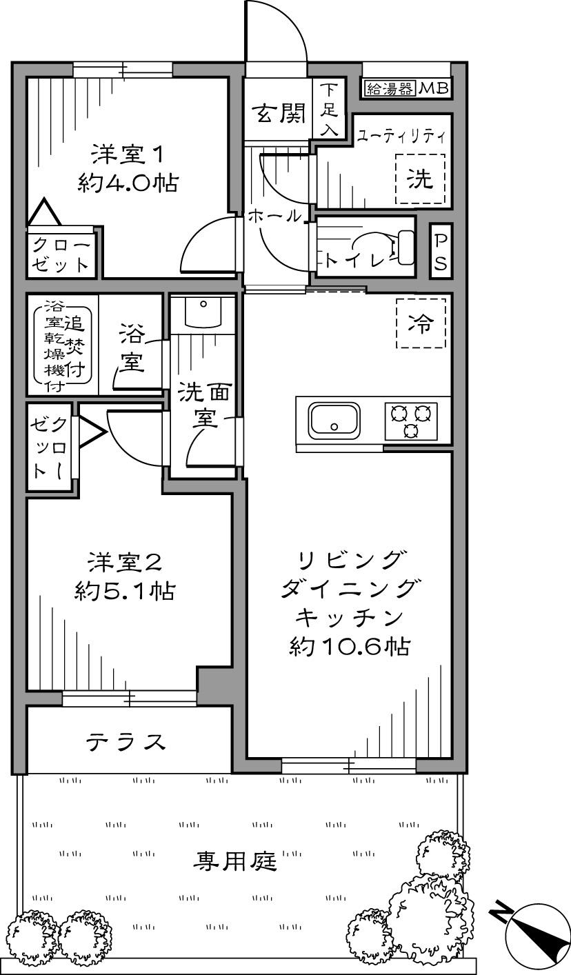 Floor plan. 2LDK, Price 24,800,000 yen, Occupied area 45.46 sq m