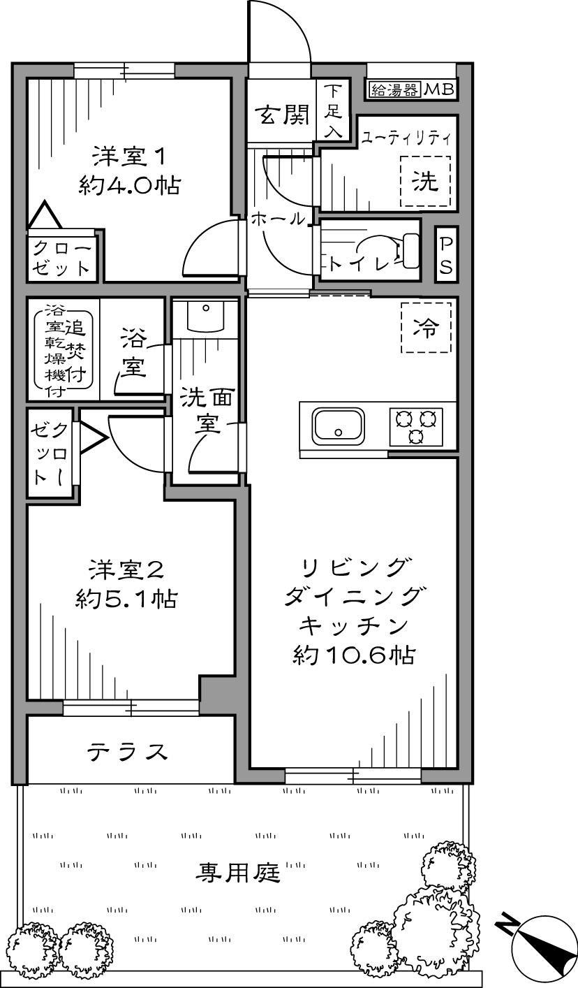 Floor plan. 2LDK, 24,800,000 yen, Occupied area 45.46 sq m