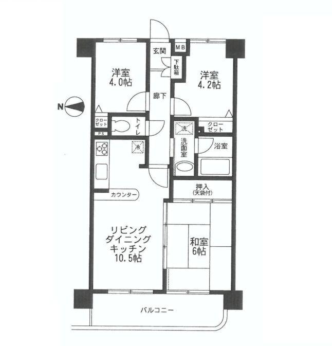 Floor plan. 3LDK, Price 31,800,000 yen, Occupied area 55.08 sq m , Balcony area 7.74 sq m