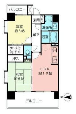 Floor plan. 2LDK, Price 33,800,000 yen, Occupied area 52.26 sq m , Balcony area 12.74 sq m two-sided balcony is a charming corner room