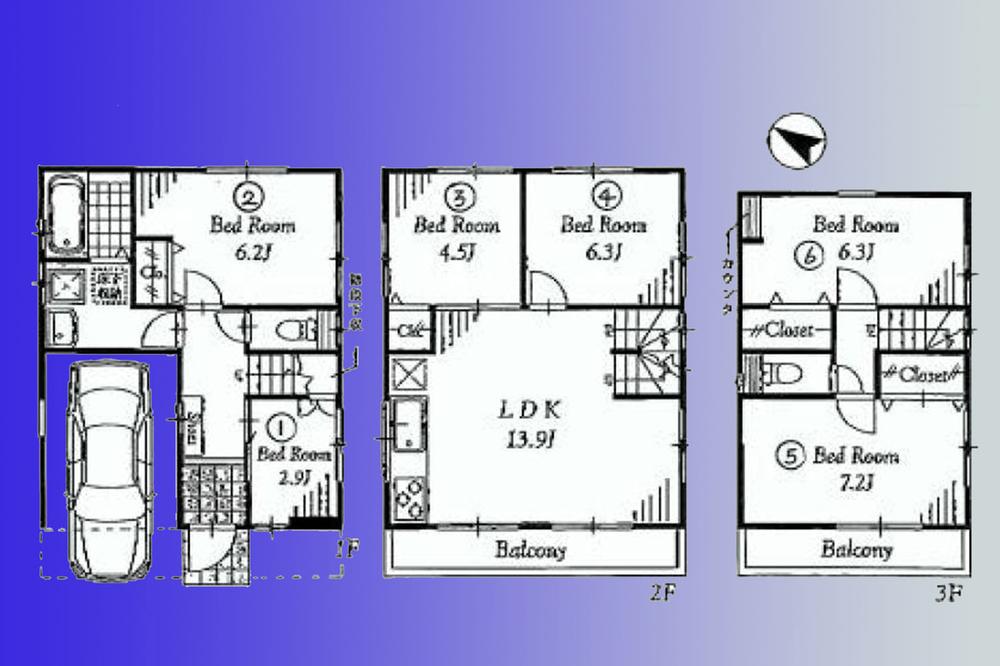 Floor plan. 51,800,000 yen, 6LDK, Land area 69.73 sq m , Recommended for building area 112.98 sq m large family! Large 6LDK appearance! ! 