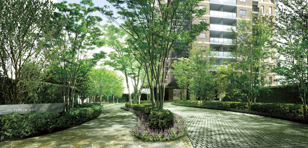 Buildings and facilities. Hide the urban landscape and the clear distinction, Road to wear the lush greenery. Approach of the depth of about 30m which lasts from Ikegami street to the entrance, Gently send-off to those who live the trees of the arch to change the facial expressions along with the transitory seasons, Was designed as comfortably greet road. The closer to the house, Mind is like space will be filled with peace. (Approach Rendering CG)