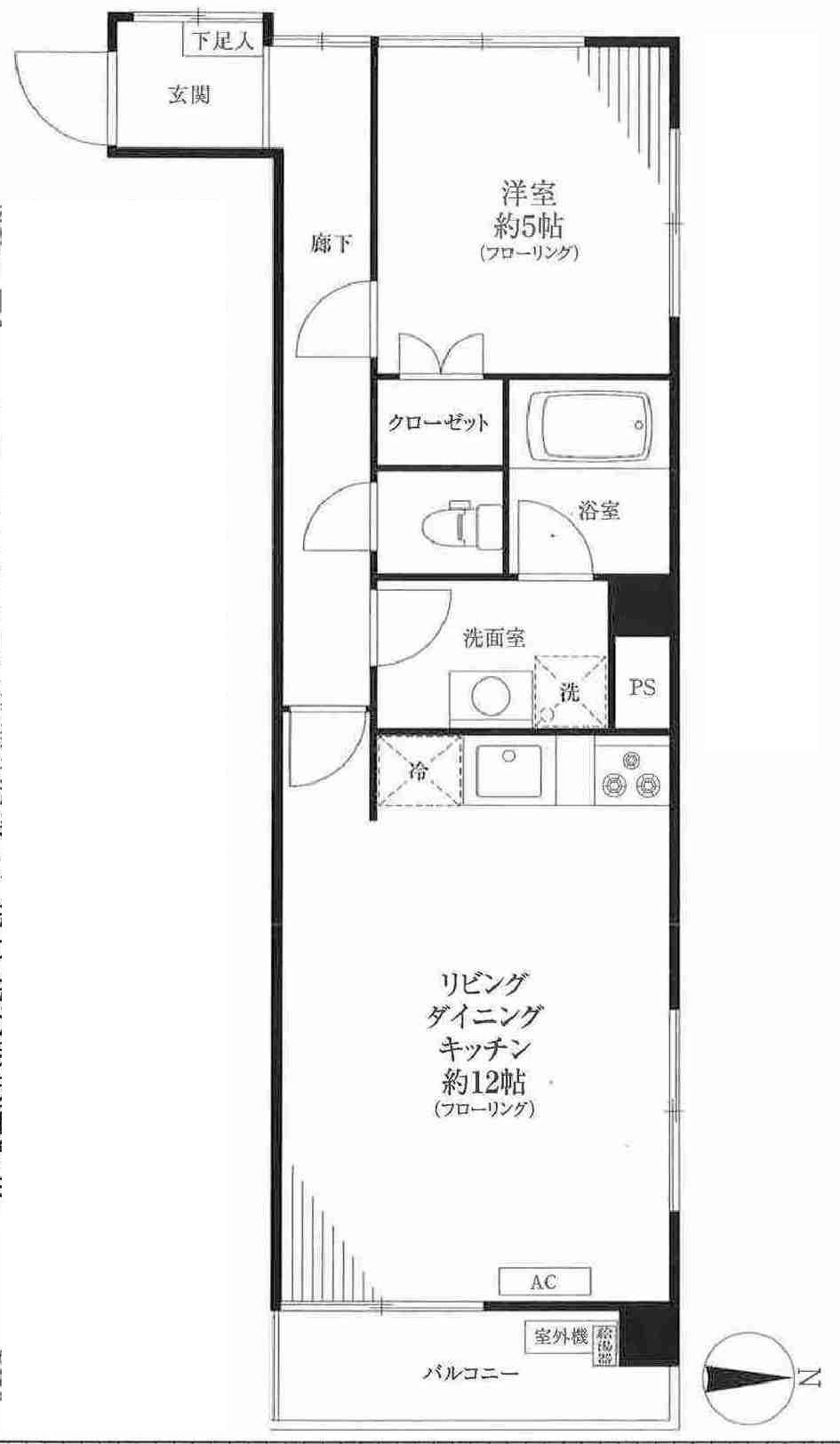 Floor plan. 1LDK, Price 18,800,000 yen, Occupied area 44.01 sq m , Balcony area 4.32 sq m