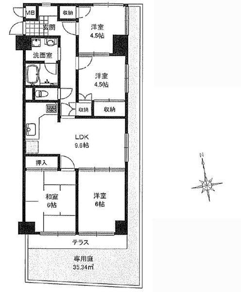Floor plan. 4LDK, Price 26,900,000 yen, Private garden of the occupied area 69.12 sq m 35.34 sq m Southeast Corner Room