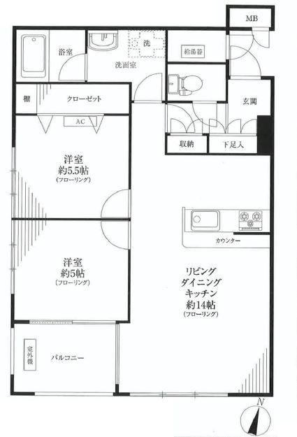 Floor plan. 2LDK, Price 21,800,000 yen, Occupied area 57.56 sq m , Good Floor balcony area 4.85 sq m usability