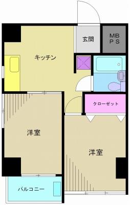 Floor plan. 2K, Price 14.8 million yen, Occupied area 38.61 sq m , Balcony area 3.12 sq m