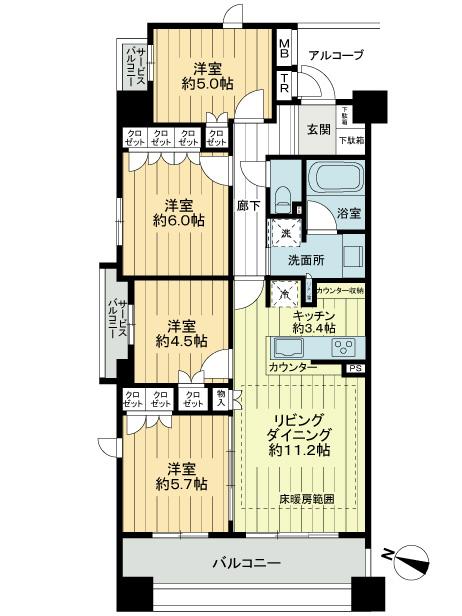 Floor plan. 4LDK, Price 51,800,000 yen, Occupied area 80.04 sq m , Balcony area 12.35 sq m floor plan