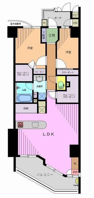 Floor plan. 2LDK, Price 49,800,000 yen, Occupied area 73.89 sq m , Balcony area 10.3 sq m