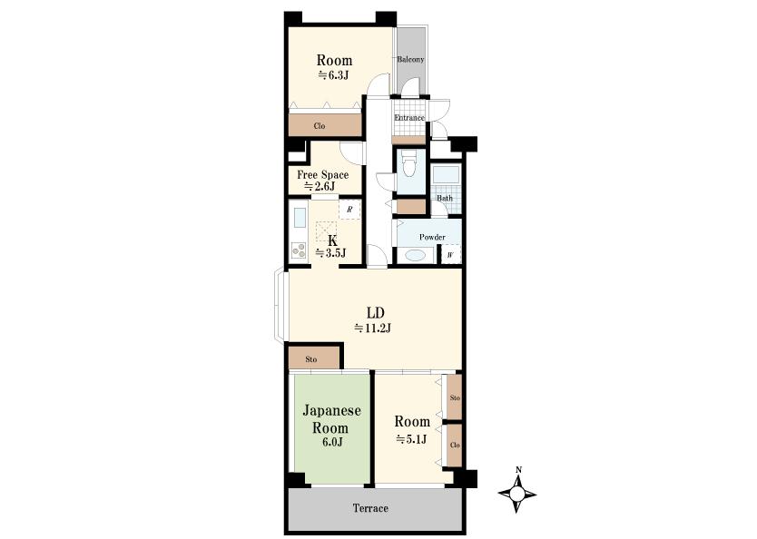 Floor plan. 3LDK + S (storeroom), Price 39,800,000 yen, Occupied area 83.14 sq m , Balcony area 9.55 sq m 3LDk + free space