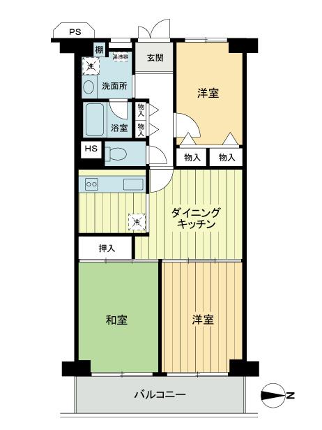 Floor plan. 3DK, Price 19,800,000 yen, Footprint 61.6 sq m , Balcony area 7.84 sq m