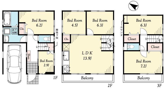 Floor plan. 51,800,000 yen, 5LDK + S (storeroom), Land area 69.73 sq m , Building area 112.98 sq m
