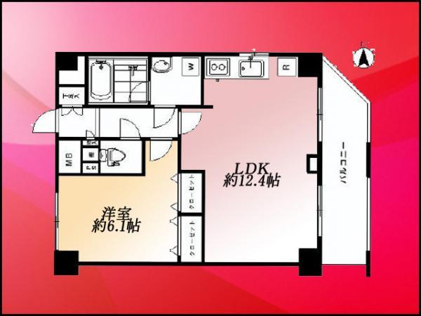 Floor plan. 1LDK, Price 31.5 million yen, Footprint 43.8 sq m , Balcony area 7.38 sq m