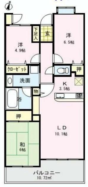 Floor plan. 3LDK, Price 37.5 million yen, Footprint 70.4 sq m , Balcony area 10.72 sq m