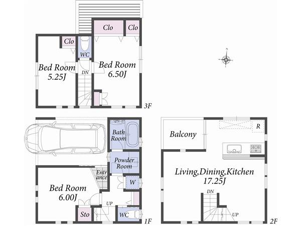 Floor plan. 48,900,000 yen, 3LDK, Land area 50.07 sq m , Building area 84.38 sq m
