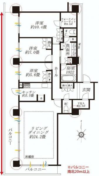 Floor plan. 3LDK, Price 119 million yen, Footprint 125.77 sq m , Balcony area 40.38 sq m