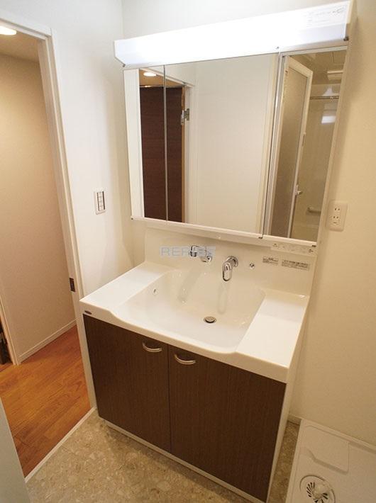 Wash basin, toilet. Vanity with a shower head