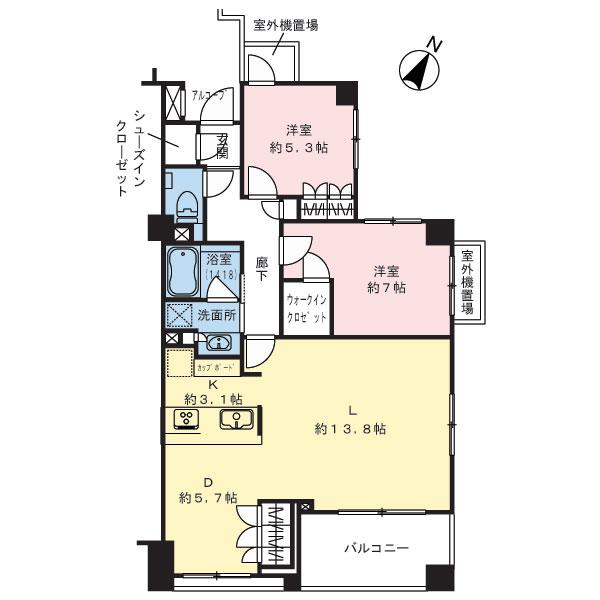 Floor plan. 2LDK, Price 62,800,000 yen, Occupied area 78.62 sq m , Balcony area 7.8 sq m