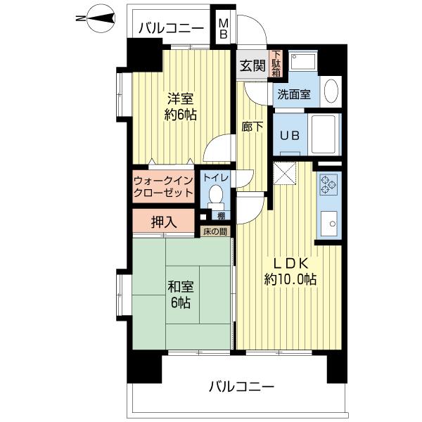 Floor plan. 2LDK, Price 33,800,000 yen, Occupied area 52.26 sq m , Balcony area 12.74 sq m Floor