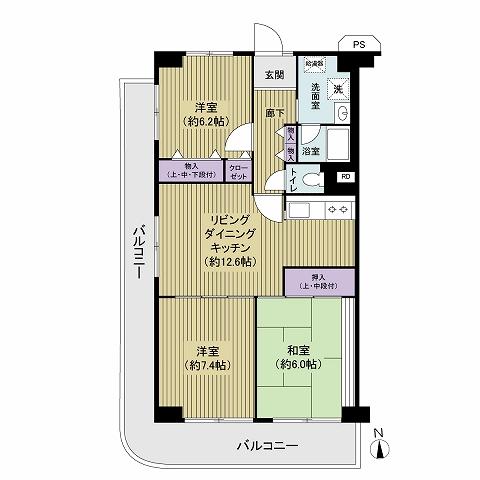 Floor plan. 3LDK, Price 26,900,000 yen, Occupied area 73.29 sq m , Balcony area 20.64 sq m L-shaped balcony, 3 face lighting bright floor plan plan