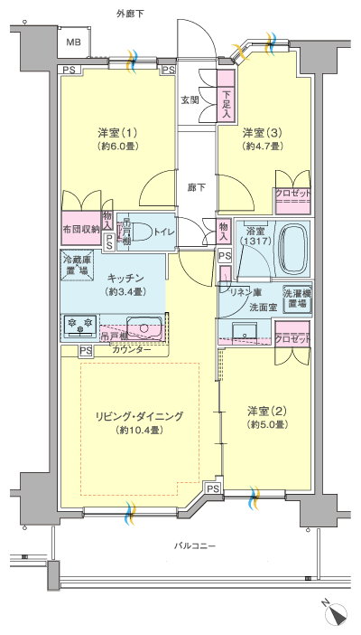 Floor: 3LDK, occupied area: 63.04 sq m