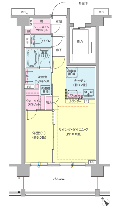 Floor: 1LDK + WIC + SIC, the occupied area: 45.67 sq m