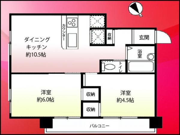 Floor plan. 2DK, Price 16.4 million yen, Occupied area 43.74 sq m , Balcony area 3.78 sq m