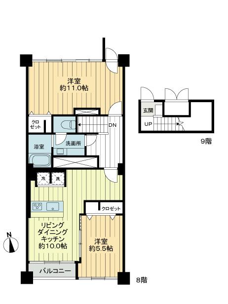 Floor plan. 2LDK, Price 25,800,000 yen, Occupied area 67.75 sq m , Balcony area 2.48 sq m