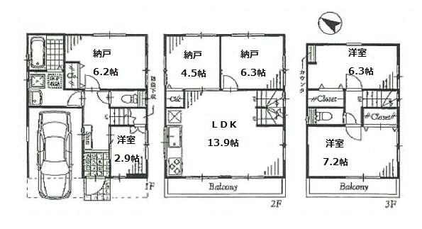 Floor plan. 51,800,000 yen, 3LDK + S (storeroom), Land area 69.73 sq m , Building area 112.98 sq m