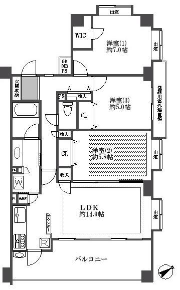 Floor plan. 3LDK, Price 42,800,000 yen, Occupied area 76.01 sq m , Balcony area 13.02 sq m
