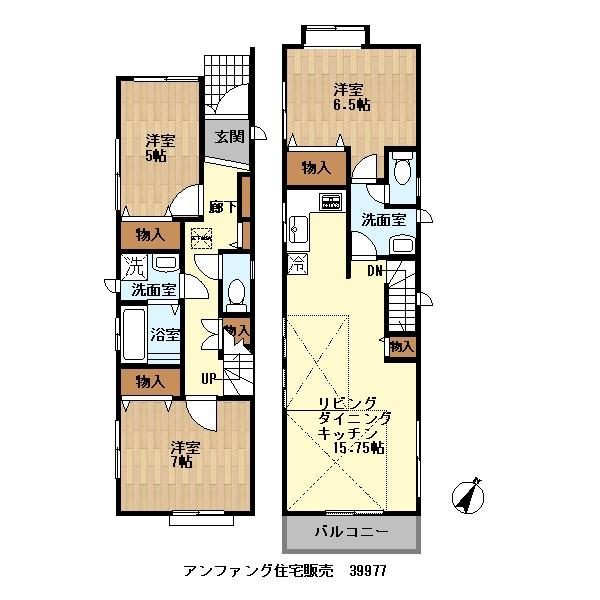 Floor plan. (3 Building), Price 57,800,000 yen, 3LDK, Land area 93.6 sq m , Building area 87.56 sq m