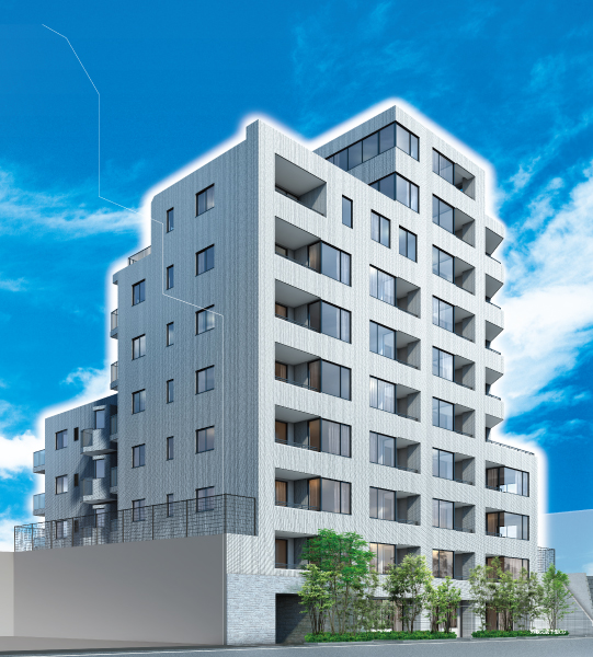 Shared facilities.  [Stylish appearance in harmony in the city] In appearance and feeling of coolness White, Earth tones of shadows beautiful color scheme. Even in the urban sophistication of, I felt the friendly warmth, It was made to gently blend design to the surrounding environment. (Exterior - Rendering / Which was raised drawn based on drawing, In fact a slightly different. Planting does not indicate the status of a particular season. Also, Tree species of planting, About the size has become a undetermined, It does not grow to about Rendering at the time of completion. )