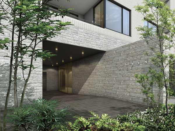 Buildings and facilities. Gray accent tile elegant entrance. Also in the magnificent expression, Along with the pleasant peace, Welcome to calm the person who visit. (Entrance Rendering / Which was raised drawn based on drawing, In fact a slightly different. Planting does not indicate the status of a particular season. Also, Tree species of planting, About the size has become a undetermined, It does not grow to about Rendering at the time of completion. )