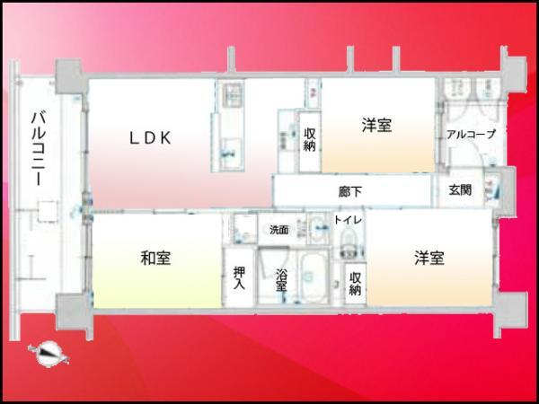 Floor plan. 4LDK, Price 31,200,000 yen, Occupied area 63.26 sq m , Balcony area 11.68 sq m