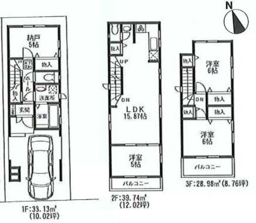 Floor plan. (Building 2), Price 43,800,000 yen, 3LDK+S, Land area 61.57 sq m , Building area 101.85 sq m