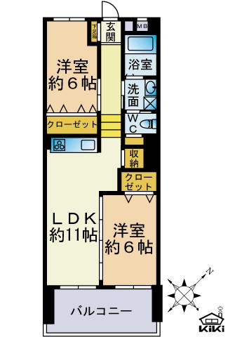 Floor plan. 2LDK, Price 23,900,000 yen, Footprint 59.1 sq m , Balcony area 8.64 sq m southeast direction ・ top floor ・ Parking with right