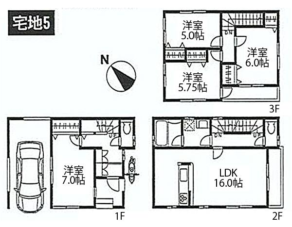 Building plan example (floor plan). Building plan example (residential land 5) 4LDK, Land price 46,800,000 yen, Land area 60 sq m , Building price 16.5 million yen, Building area 100.19 sq m