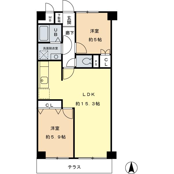 Floor plan. 2LDK, Price 22,800,000 yen, Footprint 56.1 sq m 56 sq m more than a spacious living-dining kitchen