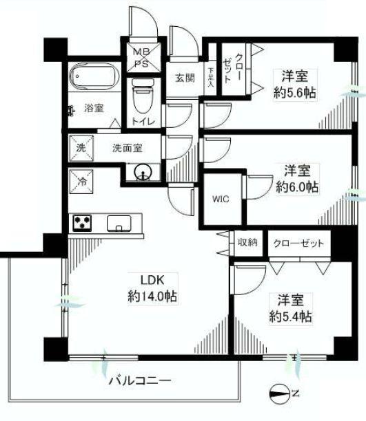 Floor plan. 3LDK, Price 32,900,000 yen, Occupied area 71.97 sq m , Balcony area 12.15 sq m three-way angle room