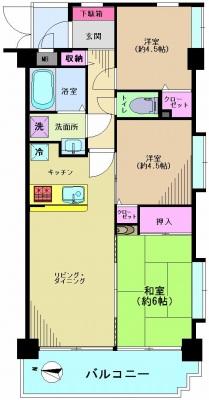 Floor plan. 3LDK, Price 26,800,000 yen, Occupied area 56.29 sq m , Balcony area 7.63 sq m