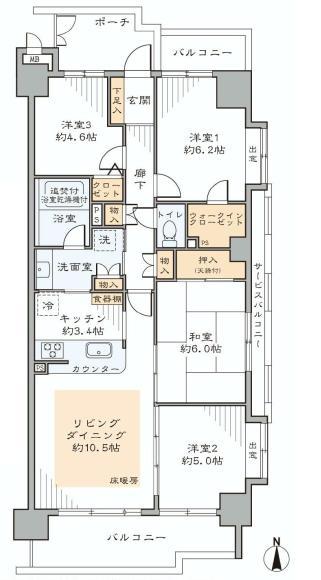 Floor plan. 4LDK, Price 51,800,000 yen, Occupied area 80.09 sq m , Balcony area 12.7 sq m