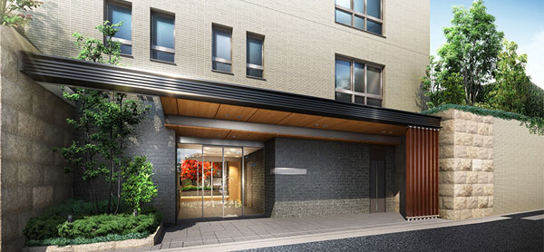 Features of the building.  [entrance] Within the lush greenery which are drawn continuous and mansion, Residence depicting the serenity Naru world. The house, which was arranged in the center of the southwest-facing, Calm and that are protected, You smell is pleasant tranquility. Entrance to draw a stately stance toward the city skyline. Tsuboniwa refrain ahead of the entrance space wrapped in natural stone. This birth is fine materials and beautiful low-rise mansion modeling each other sounding reminiscent of the "mansion". (Rendering)