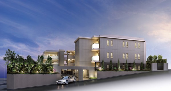 Other. Building appearance as seen from the west side. Ring shuttered gate of the retaining wall and parking entrance worth noting, Nestled a beautiful design, such as the point of a sword fence was full of dignity to create. With security, It is design friendly design mansion area of ​​landscape