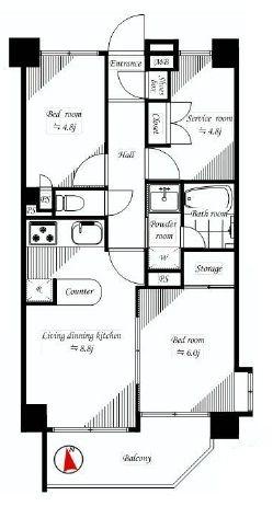 Floor plan. 2LDK+S, Price 30,800,000 yen, Occupied area 54.33 sq m , Balcony area 7.06 sq m