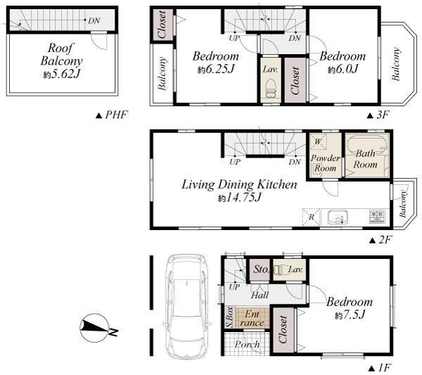 Floor plan. 43,300,000 yen, 3LDK, Land area 47.74 sq m , Building area 85.76 sq m
