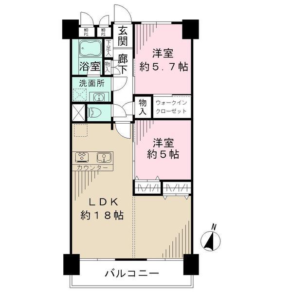 Floor plan. 2LDK, Price 31,800,000 yen, Occupied area 63.98 sq m , Floor plan can be changed to a balcony area 7.69 sq m 3LDK